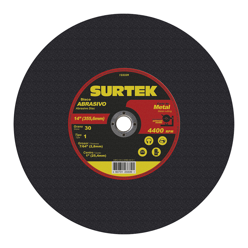 Disco abrasivo tipo 1 para metal 14" x 7/64" para máquina estacionaria Surtek