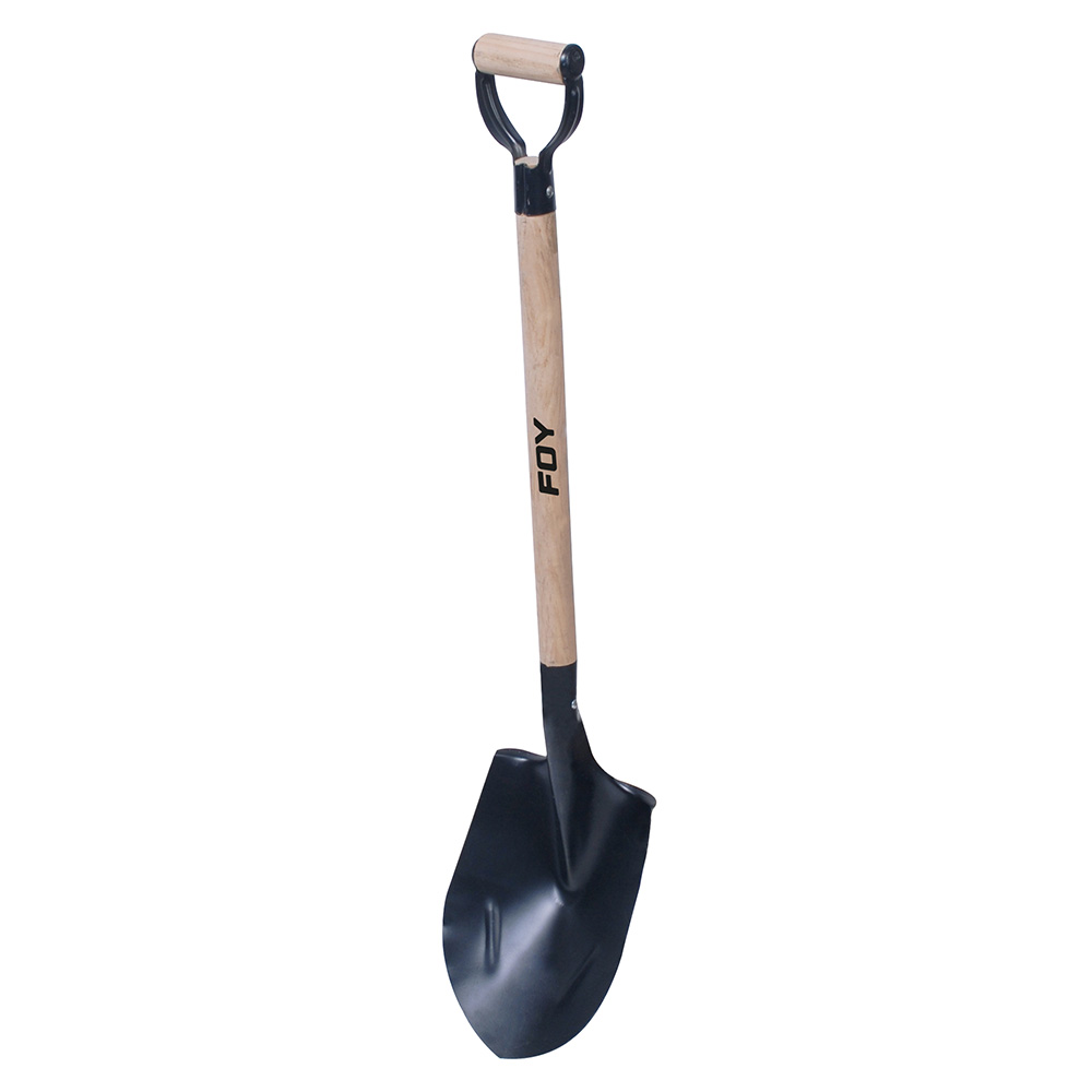 Pala con mango de madera con puño metálico "D", redonda Foy