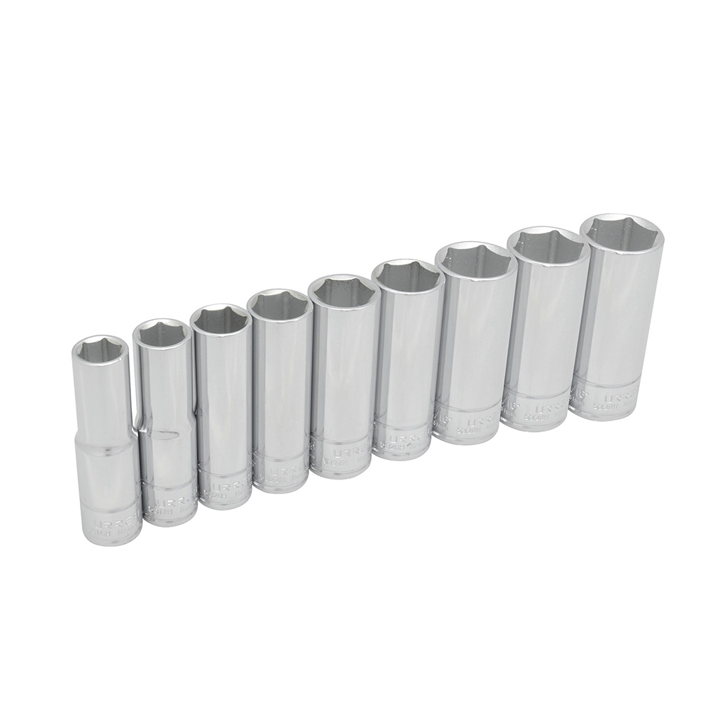 Juego de dados largos cuadro de 1/2", 6 puntas, en pulgadas, 9 piezas Urrea