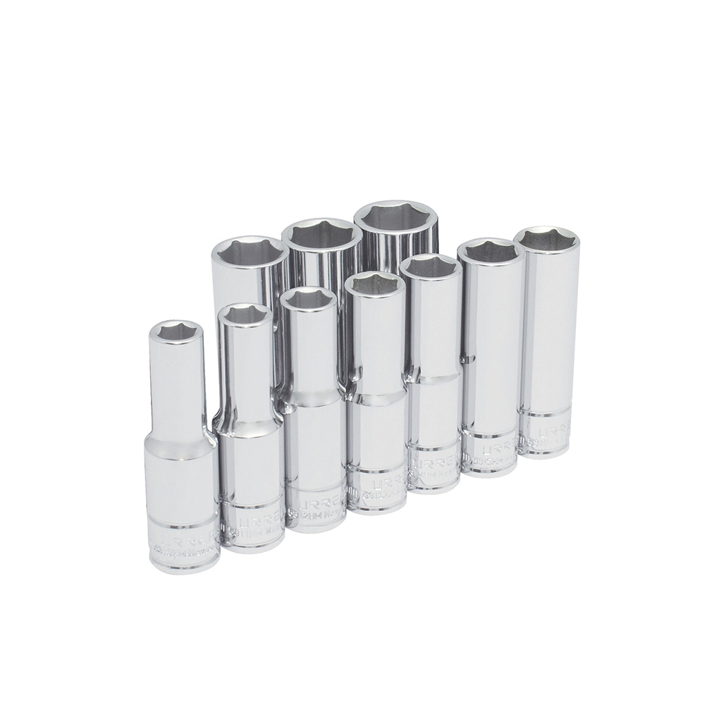 Juego de dados largos cuadro de 1/2", 6 puntas, métricos, 10 piezas Urrea