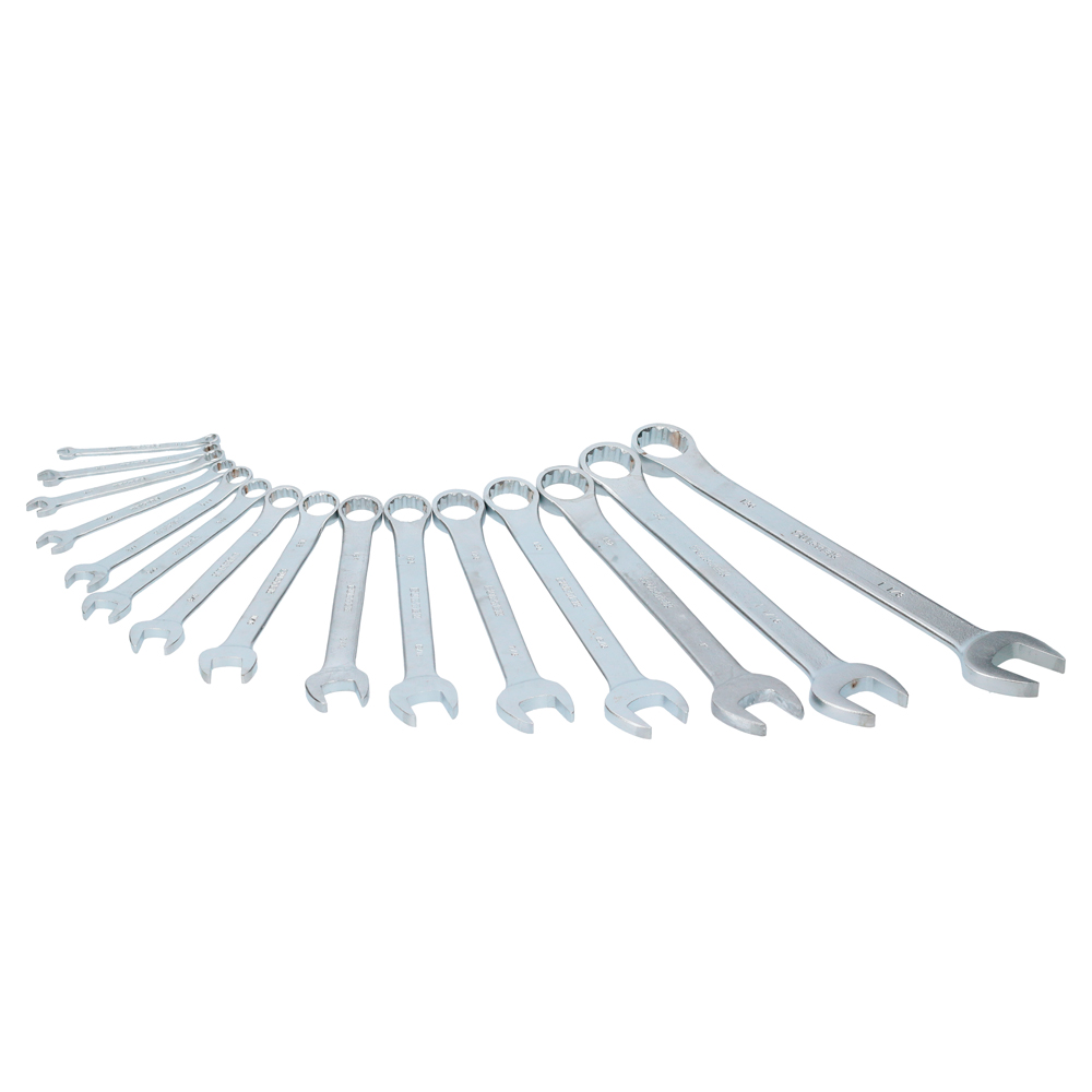 Juego de llaves combinadas satinadas en pulgadas, 12 puntas, 15 piezas en rack Surtek