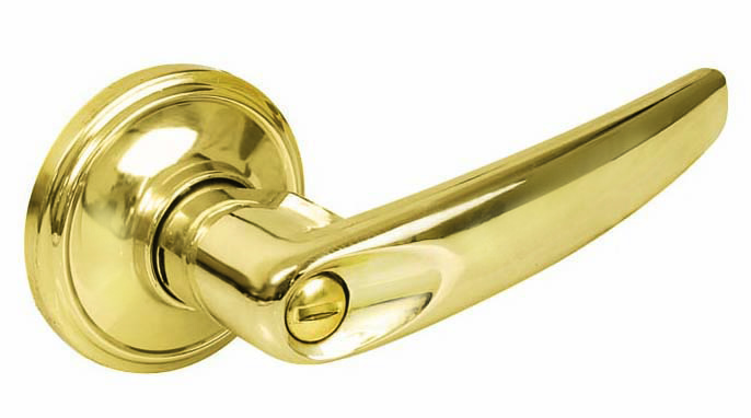Manija tubular recta función baño, latón brillante, llave estándar, blíster Lock