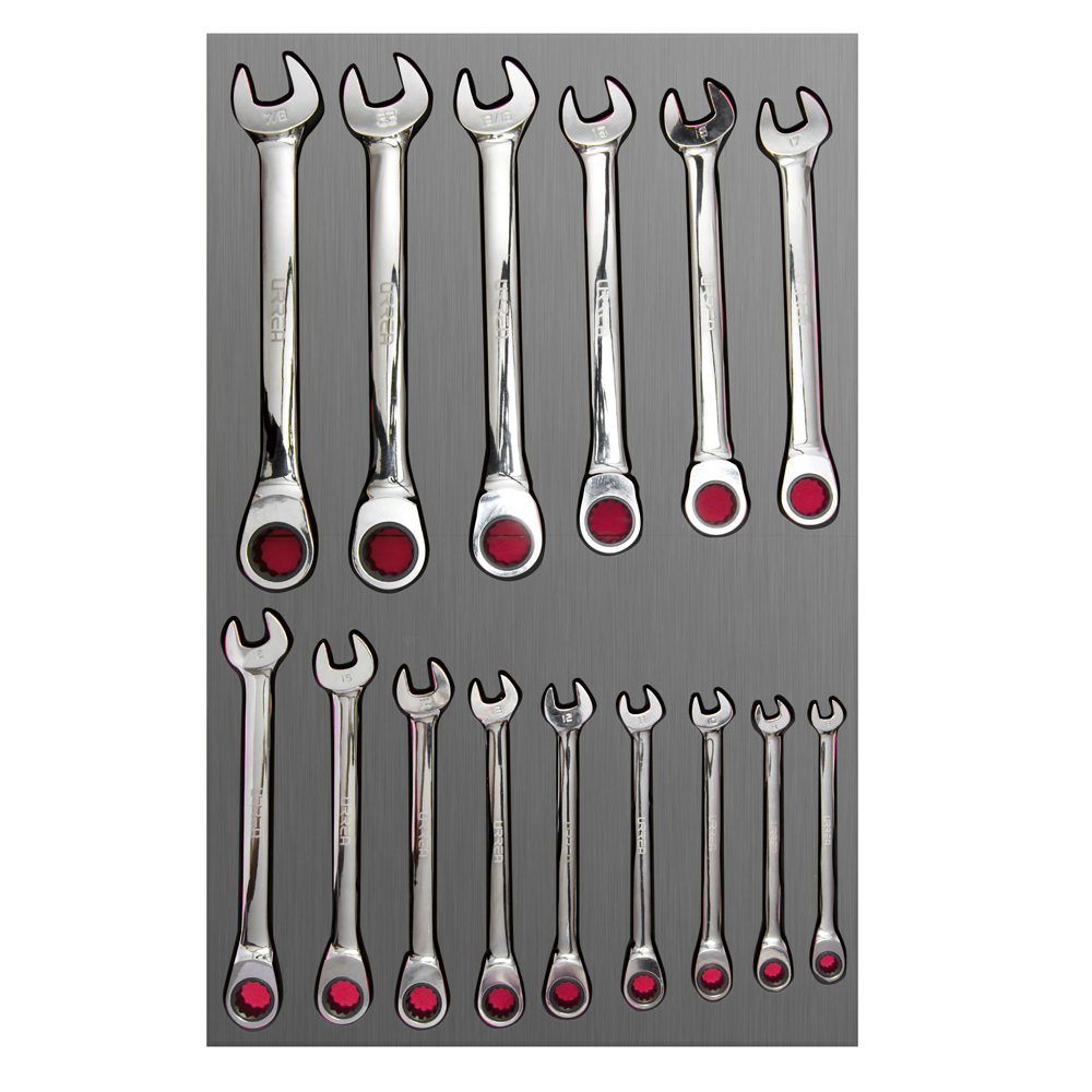 Juego de llaves combinadas de matraca métricas 15 piezas, CH313L-C Urrea