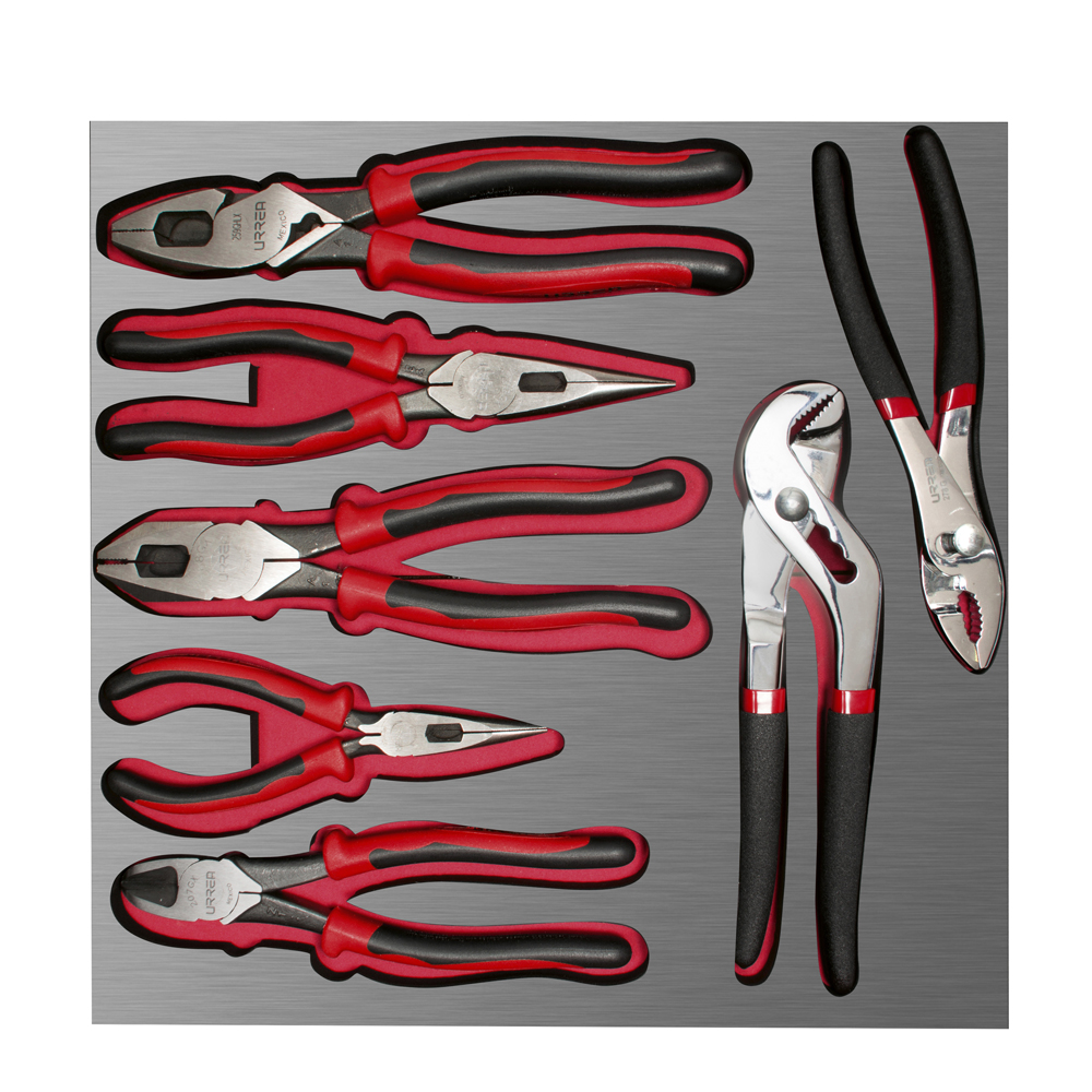 Juego de pinzas bimaterial 7 piezas, charola CH212L-C Urrea