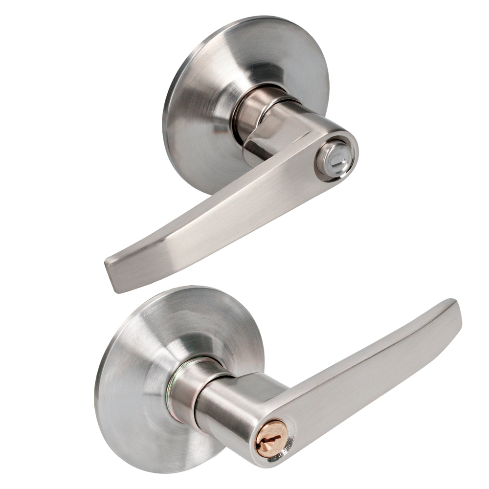 Manija cilíndrica recta función baño, níquel satinado, llave estándar, blíster Prolok