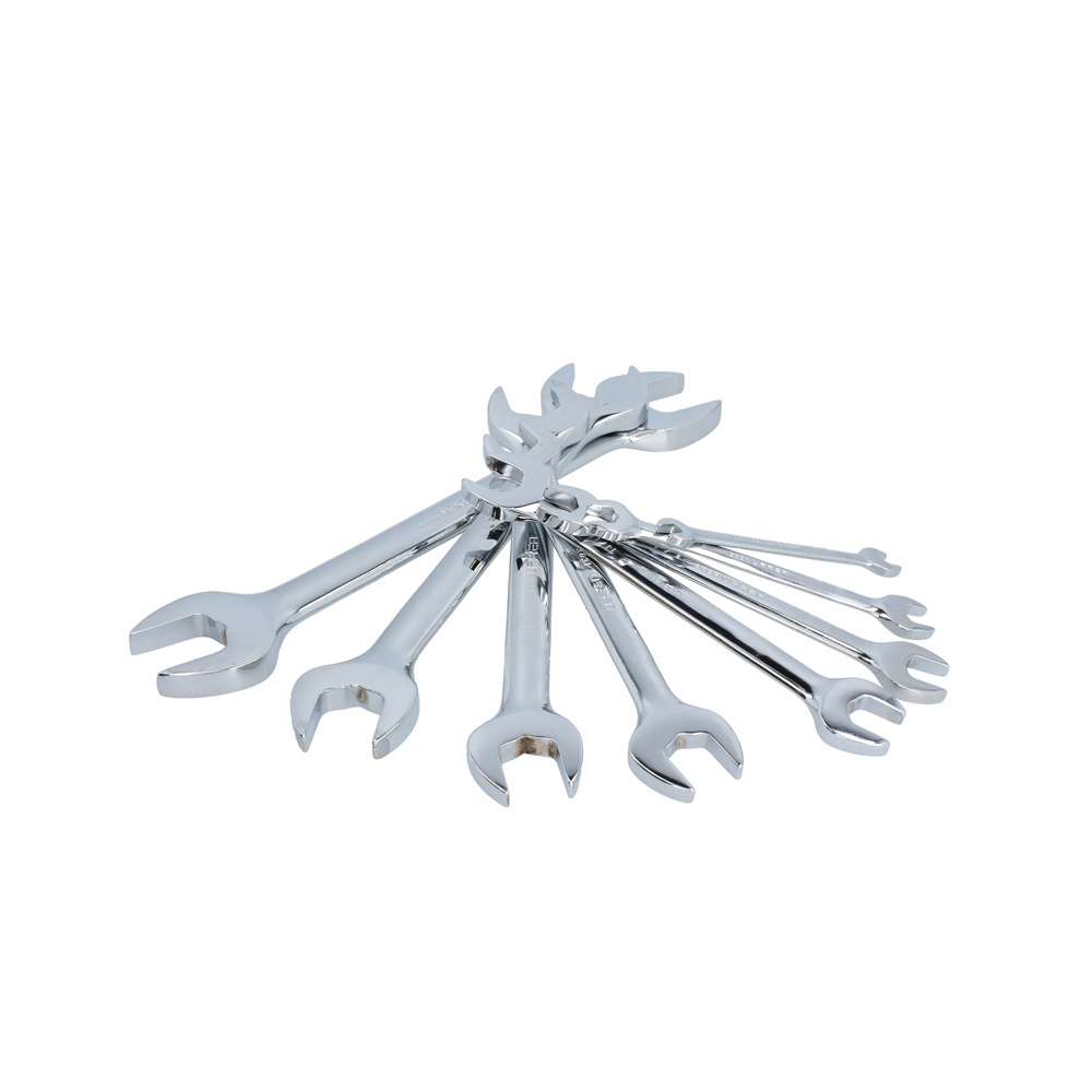 Juego de llaves españolas pulido espejo en pulgadas, 8 piezas en rack Urrea