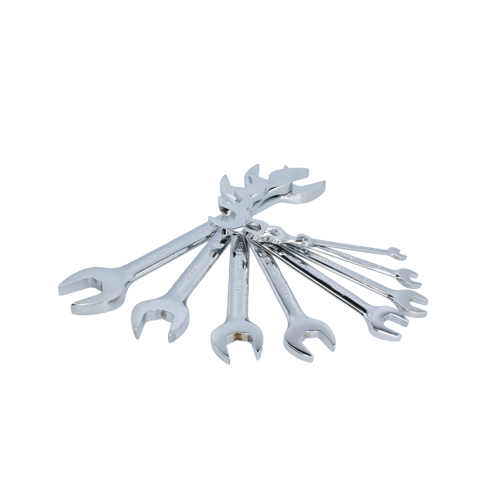 Juego de llaves españolas pulido espejo métricas, 9 piezas en rack Urrea