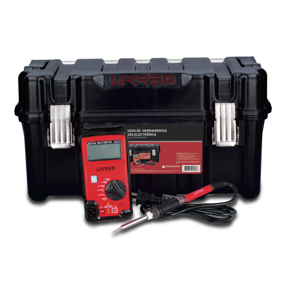 Juego de herramienta con multímetro 3 piezas, caja plástica Urrea