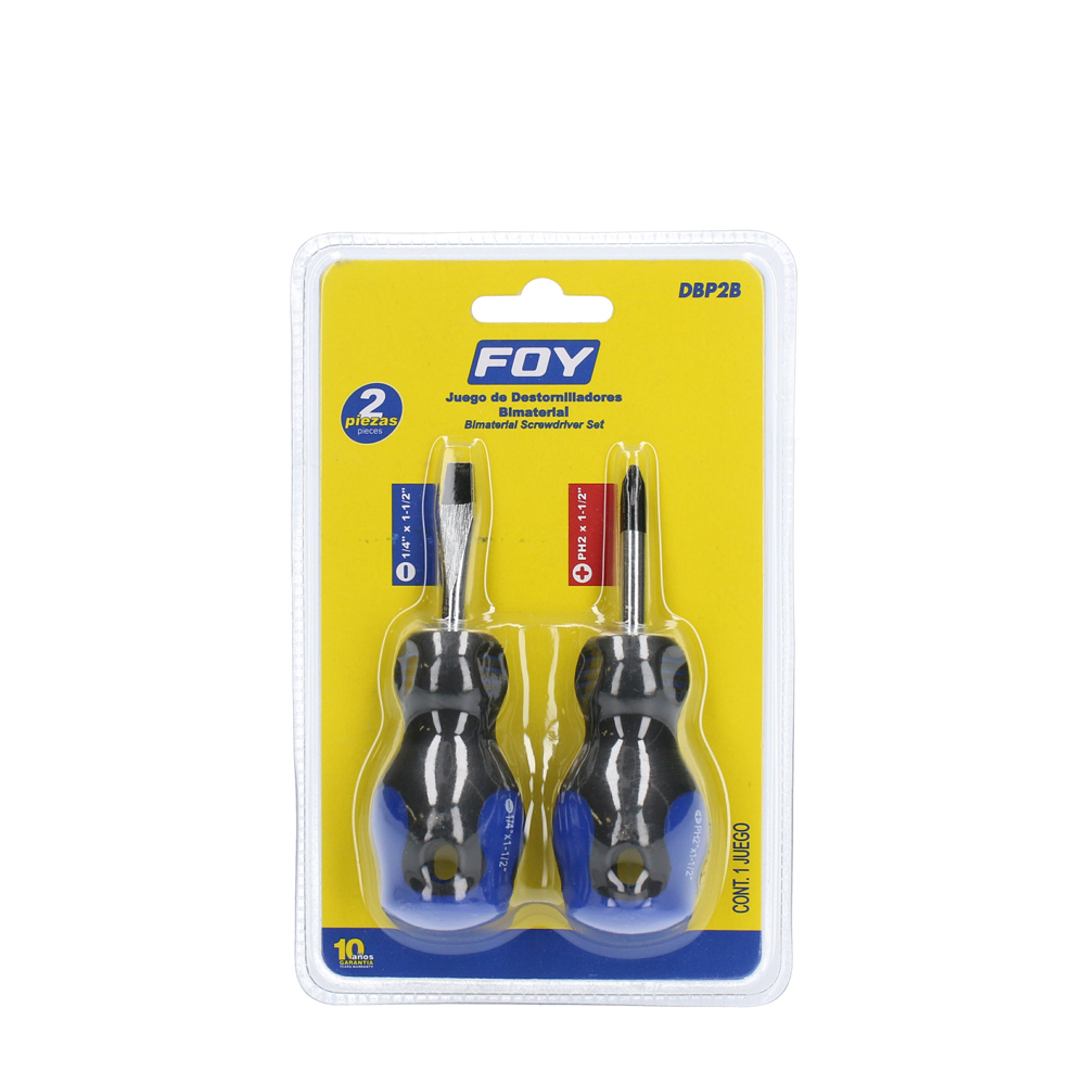 Juego de destornilladores con mango bimaterial combinados, 2 piezas en blíster Foy