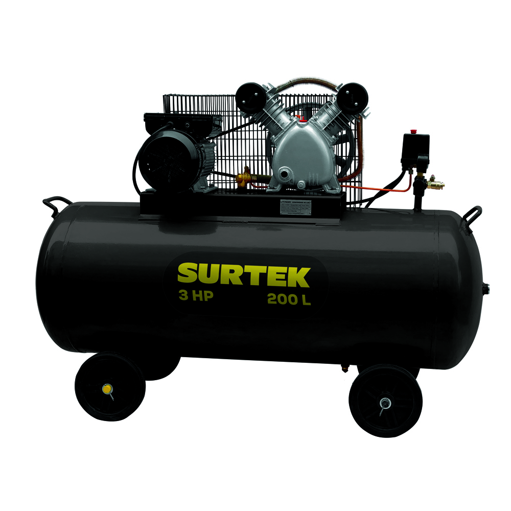 Compresor de aire eléctrico con transmisión de banda 200L, 3HP, 127V Surtek