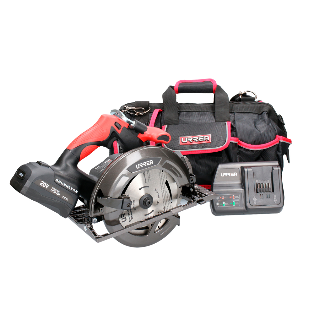 Juego de sierra circular a batería Li-ion 20 V, 4 piezas en maleta Urrea