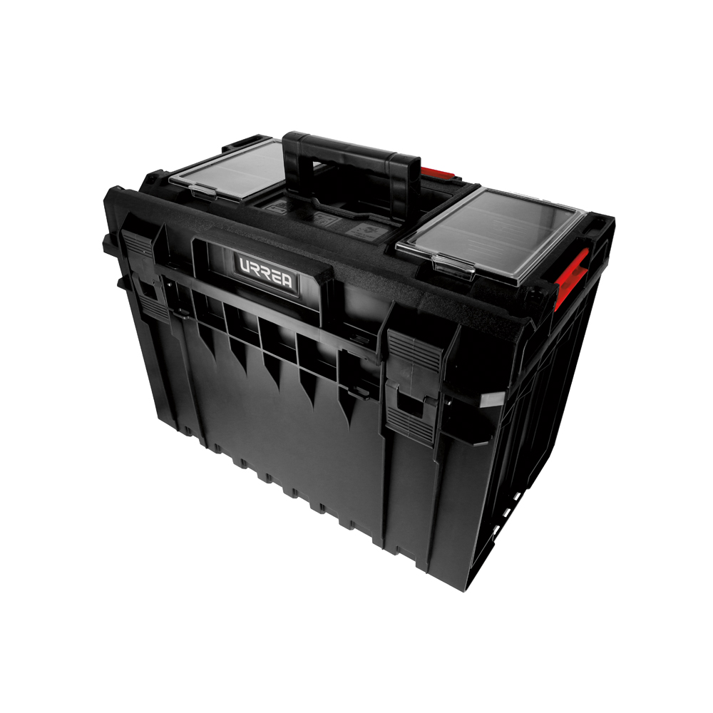 Caja portaherramientas plástica modular con compartimentos color negro 23" x 15" x 16" Urrea