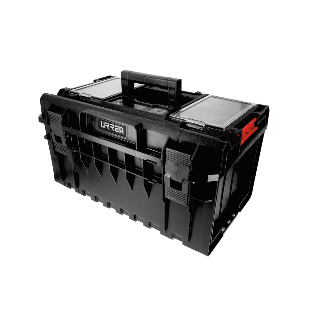 Caja portaherramientas plástica modular con compartimentos color negro 23" x 15" x 12" Urrea
