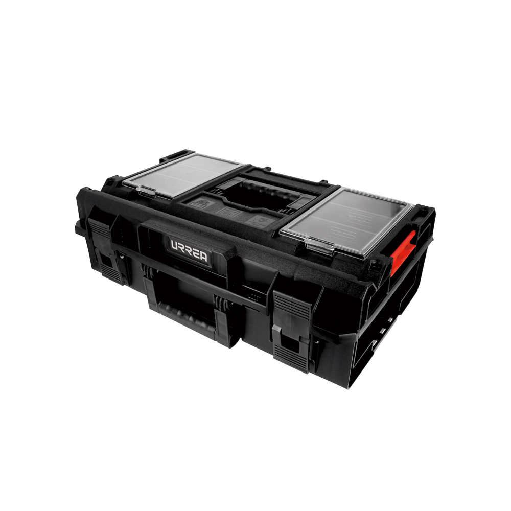 Caja portaherramientas plástica modular con compartimentos color negro 23" x 15" x 7" Urrea