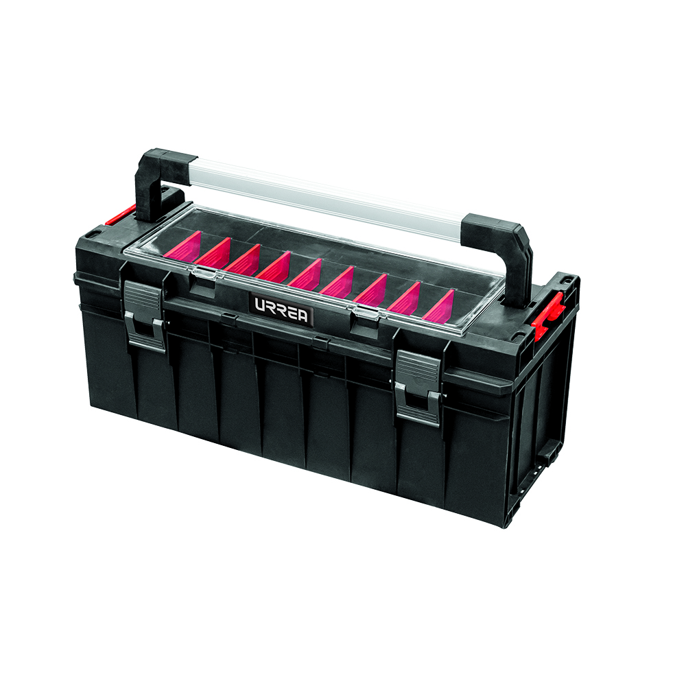 Caja portaherramientas plástica modular con organizador color negro 25" x 10" x 10" Urrea