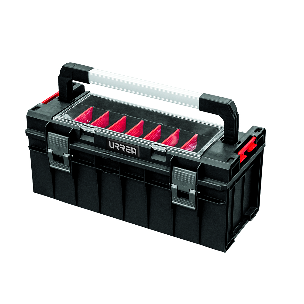 Caja portaherramientas plástica modular con organizador color negro 21"x 10" x 9" Urrea