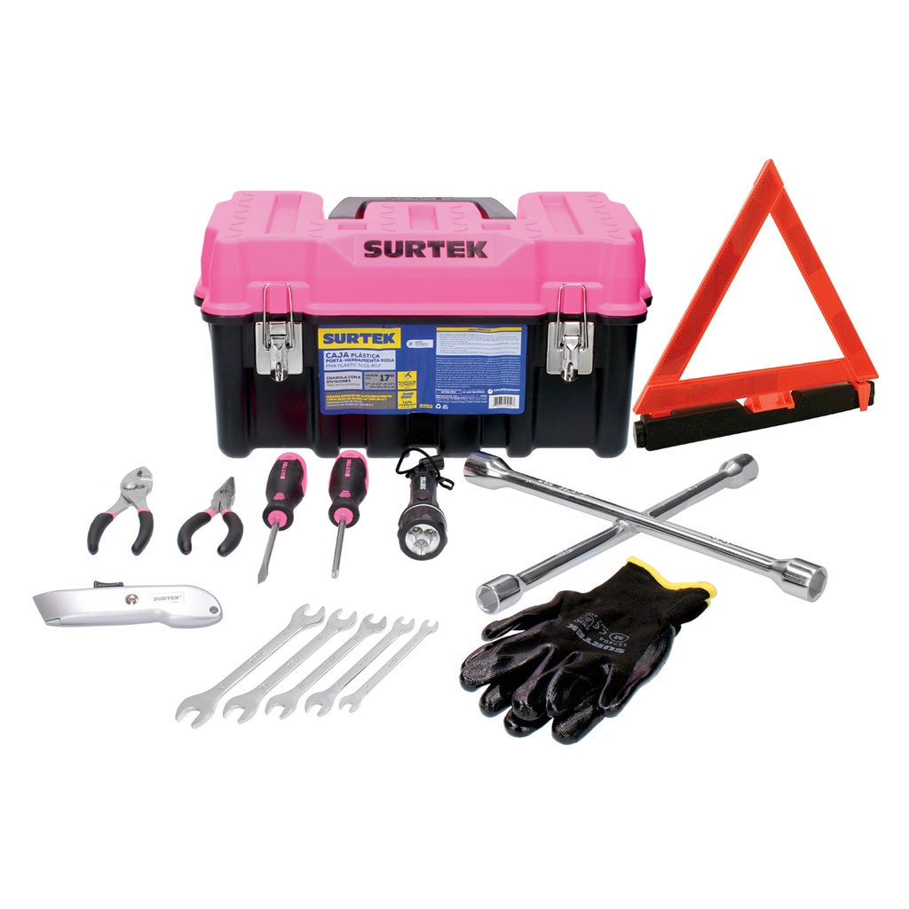 Juego combinado de herramienta automotriz 11 piezas, con caja plástica rosa Surtek