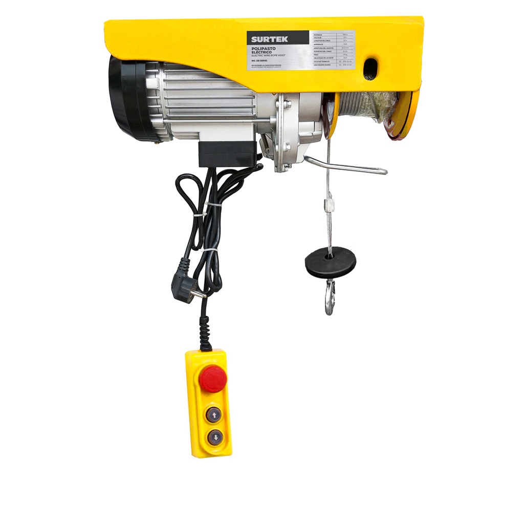 Polipasto eléctrico 1 ramal,  0.8 ton, cable 12 m Surtek