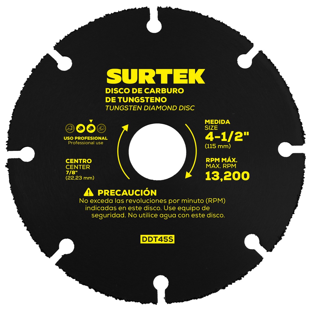 Disco de diamante multi-corte punta de carburo de tungsteno, 4-1/2" Surtek