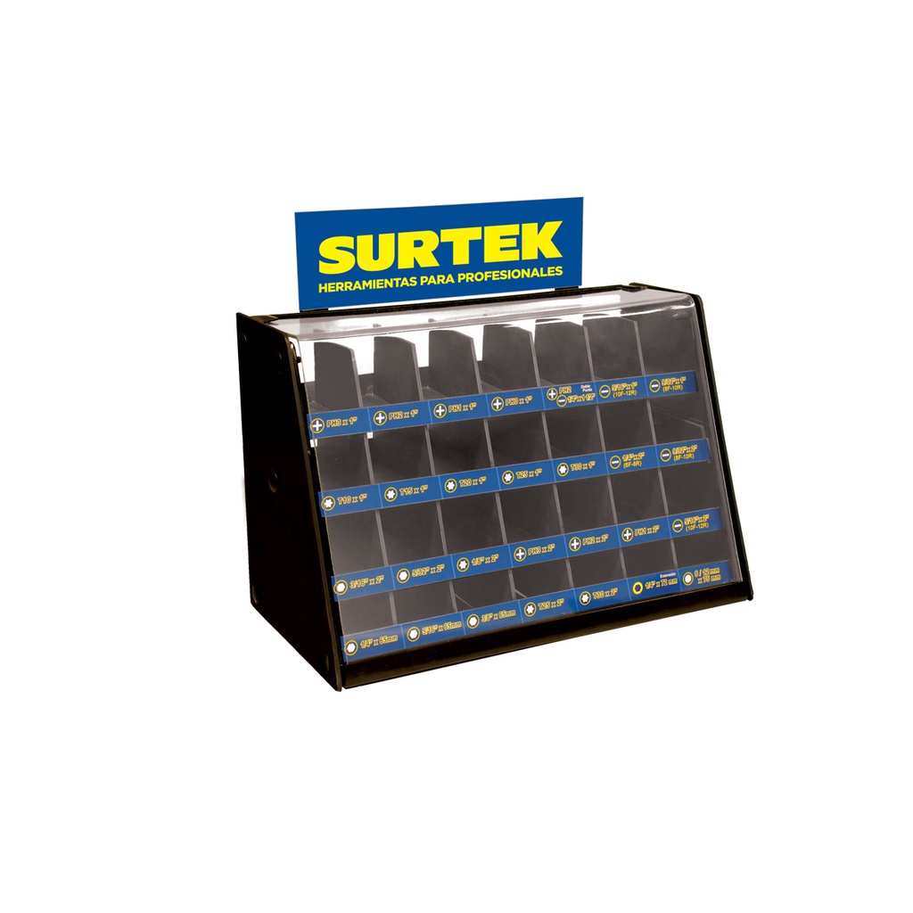 Rack despachador de mostrador para puntas intercambiables 19.5 x 38 x 24.6 cm Surtek