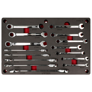 Juego de llaves combinadas pulido espejo de matraca métricas 15 piezas, CH256P-C Urrea