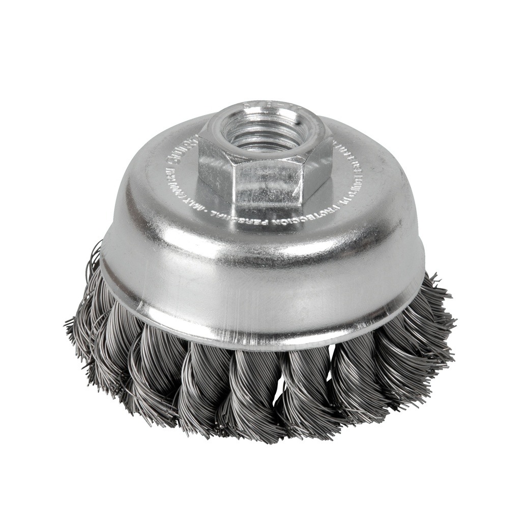 Carda copa trenzada alambre delgado 3" x 0.35 mm con rosca M14 Surtek