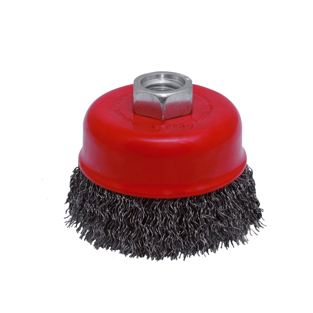 Carda copa ondulada alambre grueso 5" x 0.50 mm con rosca 5/8" Urrea