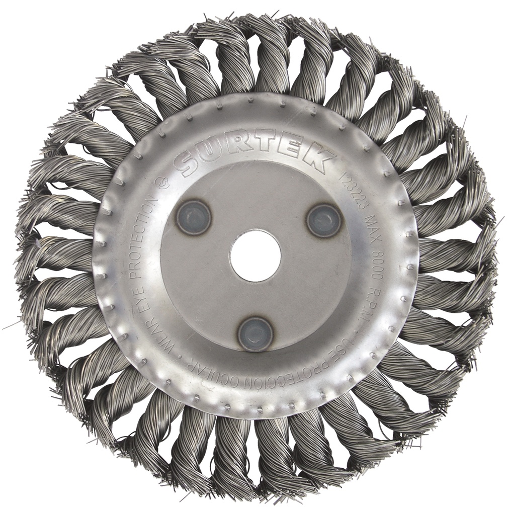 Carda circular trenzada alambre delgado 4" x 0.35 mm con rosca M14 Surtek