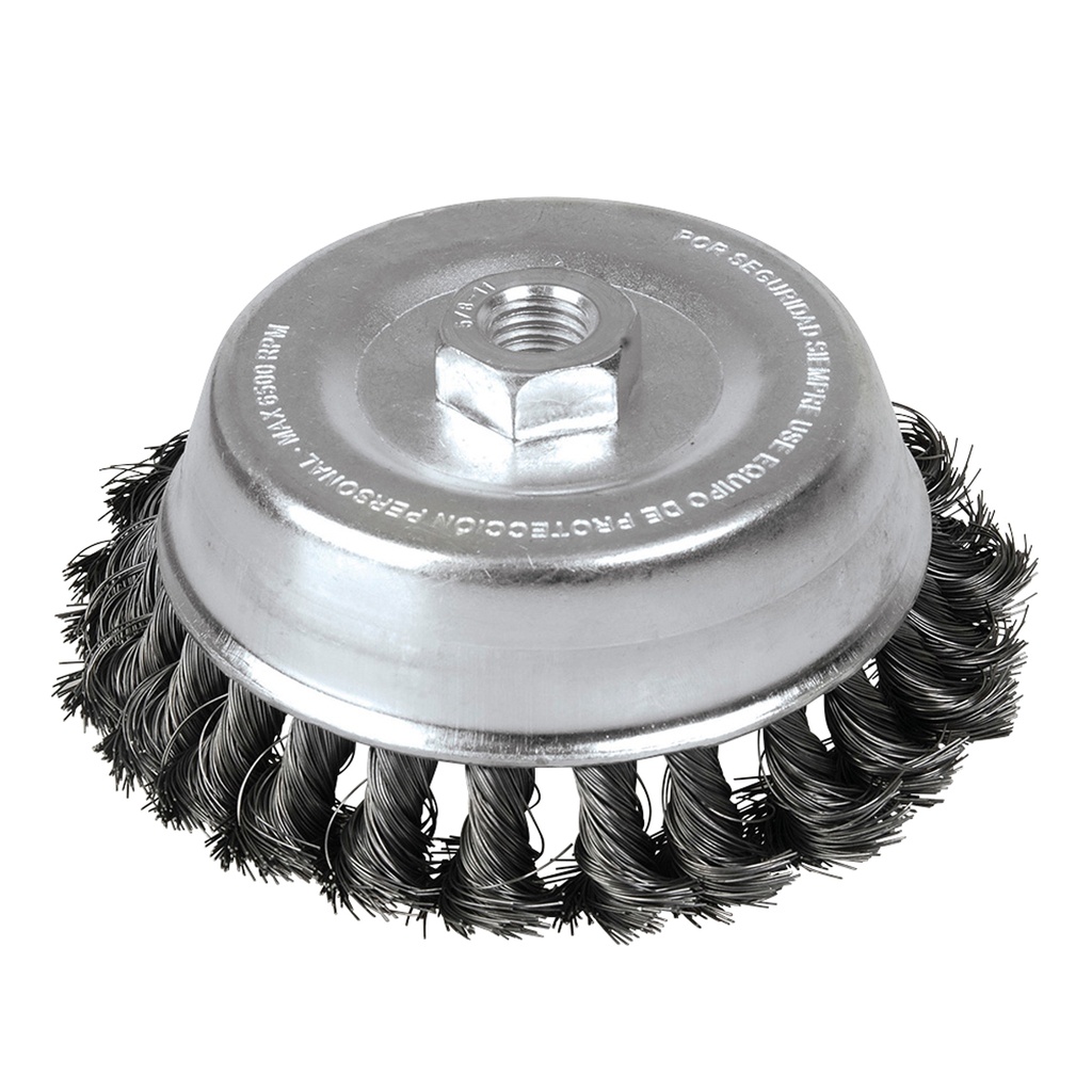 Carda copa trenzada alambre grueso 3" x 0.50 con rosca 5/8" Foy