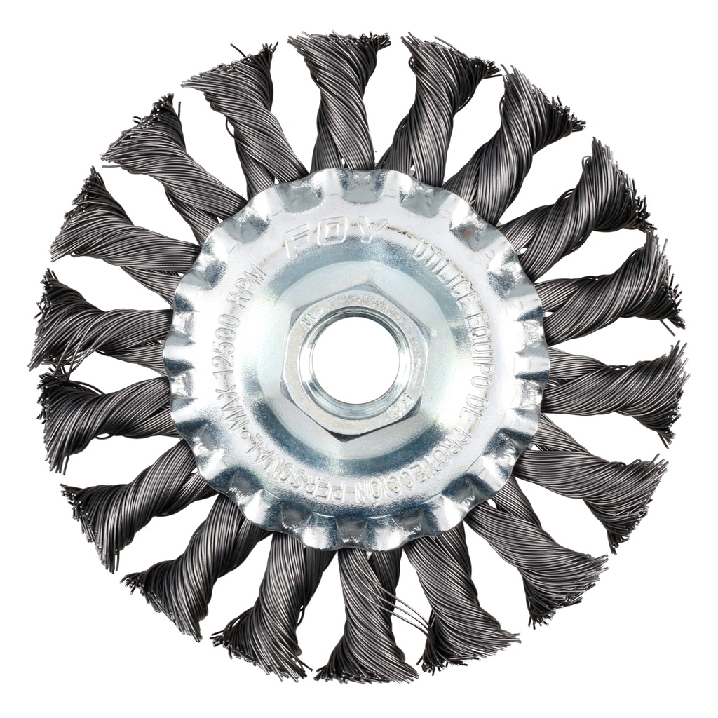 Carda circular trenzada alambre grueso 4" x 0.50 con rosca M14 Foy