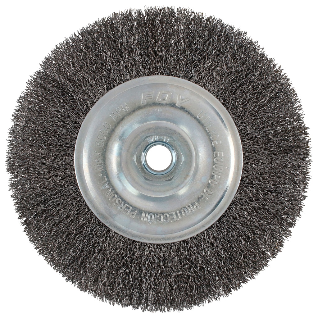 Carda circular ondulada alambre delgado 6" x 0.30 con rosca 5/8" Foy
