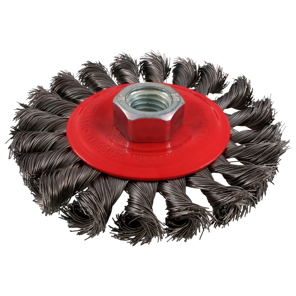 Carda circular trenzada alambre delgado de acero inoxidable 4" x 0.35 mm con rosca M14 Urrea