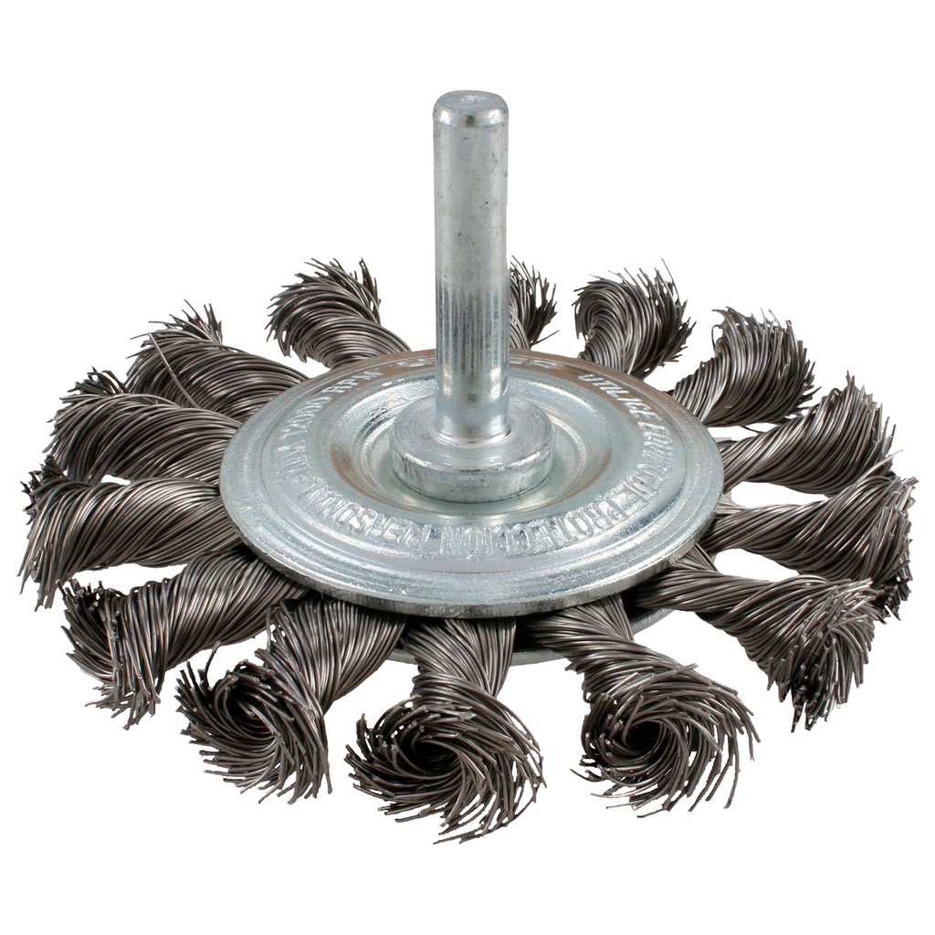 Carda circular trenzada alambre delgado de acero inoxidable 3" x 0.35 mm con zanco 1/4" Urrea