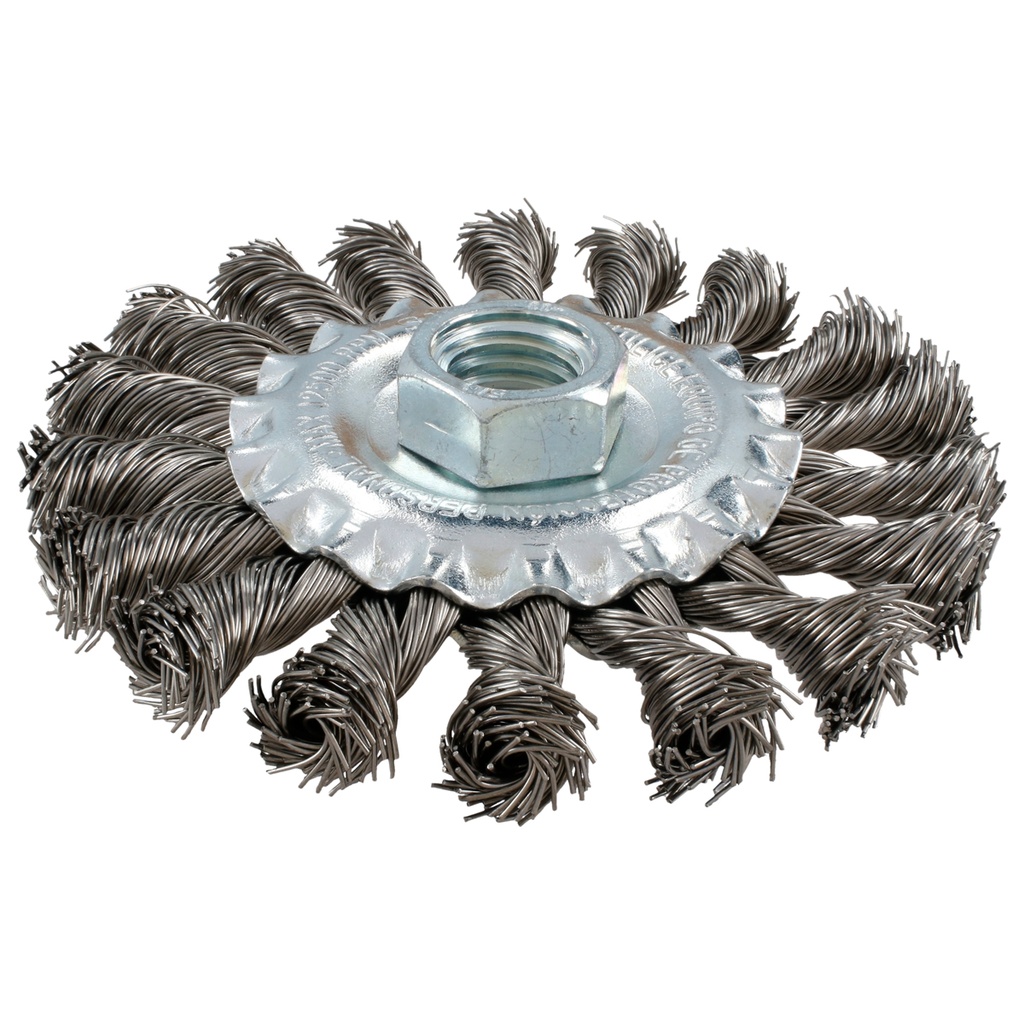 Carda circular ondulada alambre grueso acero inoxidable 4" x 0.30 mm con rosca M14 Surtek