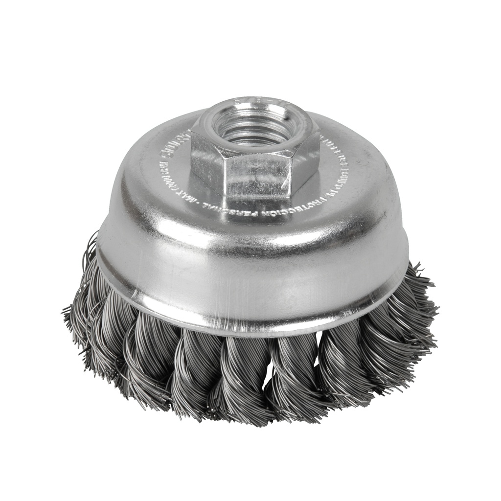 Carda copa trenzada alambre delgado de acero inoxidable 3" x 0.35 mm con rosca M14 Surtek