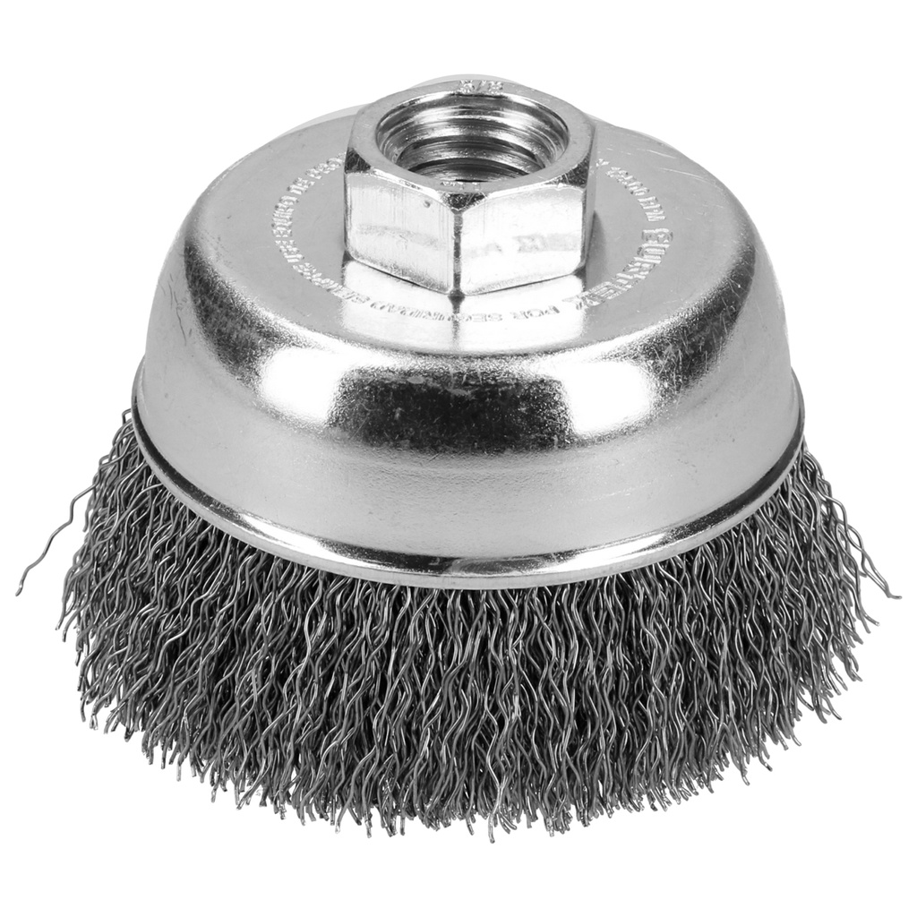 Carda copa trenzada alambre delgado acero inoxidable 5" x 0.30 mm con rosca 5/8" Surtek