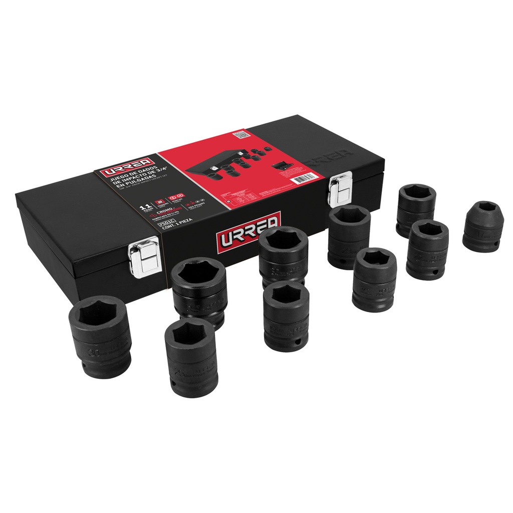 Juego de dados de impacto cuadro de 3/4", 6 puntas, en pulgadas, 10 piezas Urrea