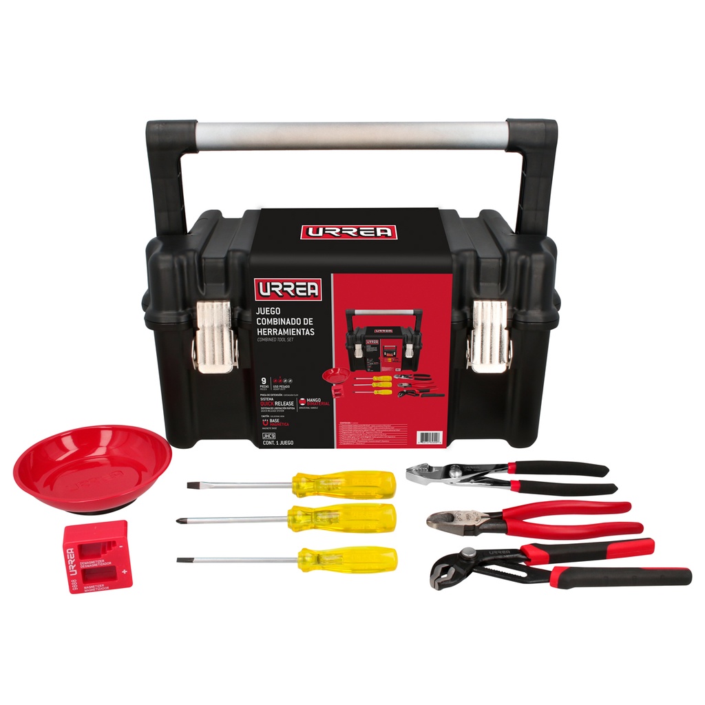 Juego combinado de herramienta 9 piezas, con caja plástica Urrea