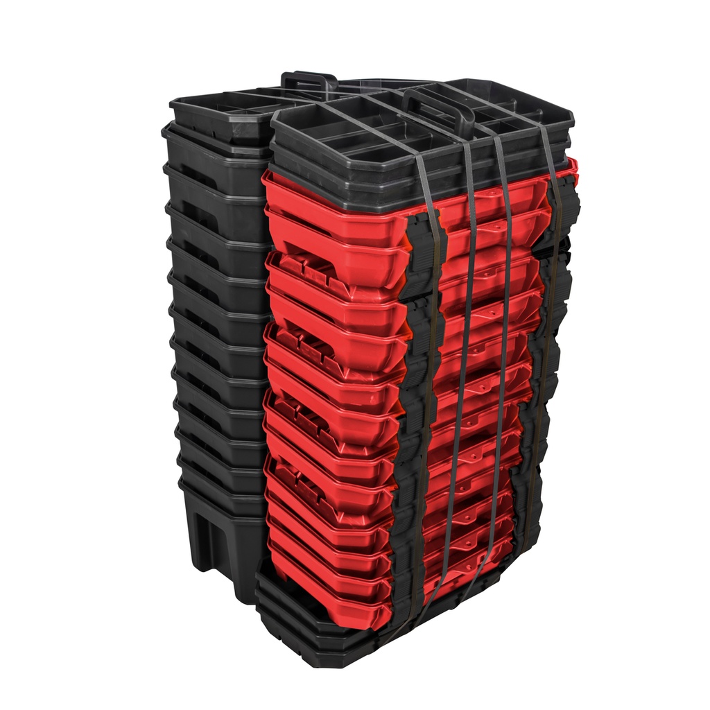 Juego de cajas portahta plástic con broches plásticos y charola ngo tapa rja 19"x10",15 pz Urrea