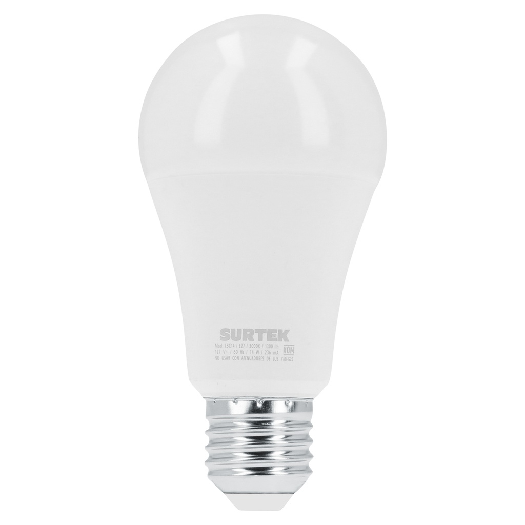 Lámpara de LED tipo bulbo A19, 14 W luz cálida Surtek