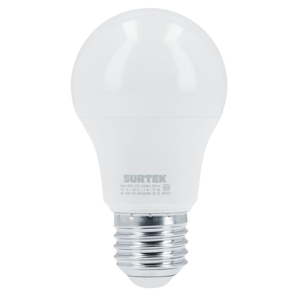Lámpara de LED tipo bulbo A19, 5 W luz de día Surtek