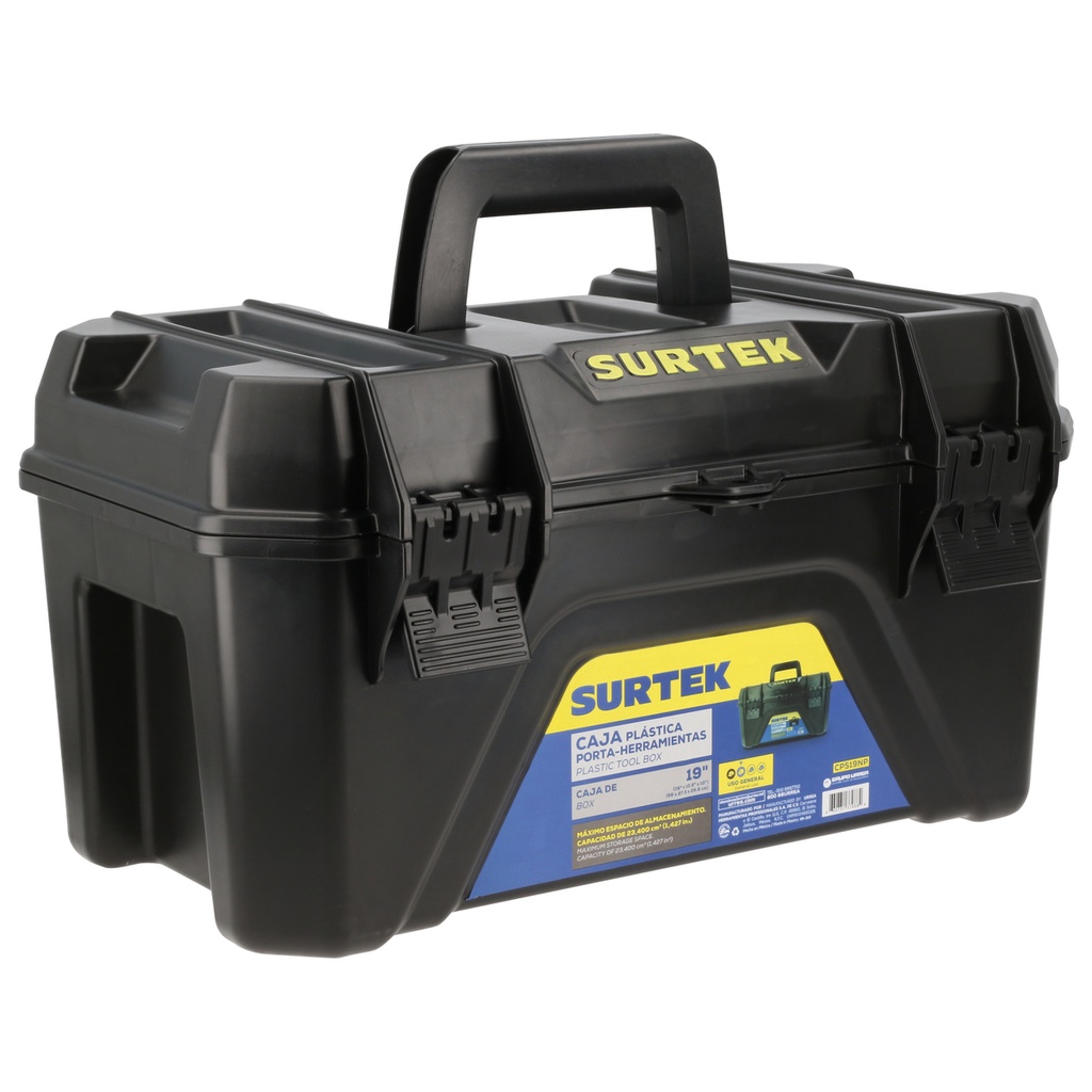 Caja portaherramientas plásticas con broches plásticos negro19" x 10" Surtek