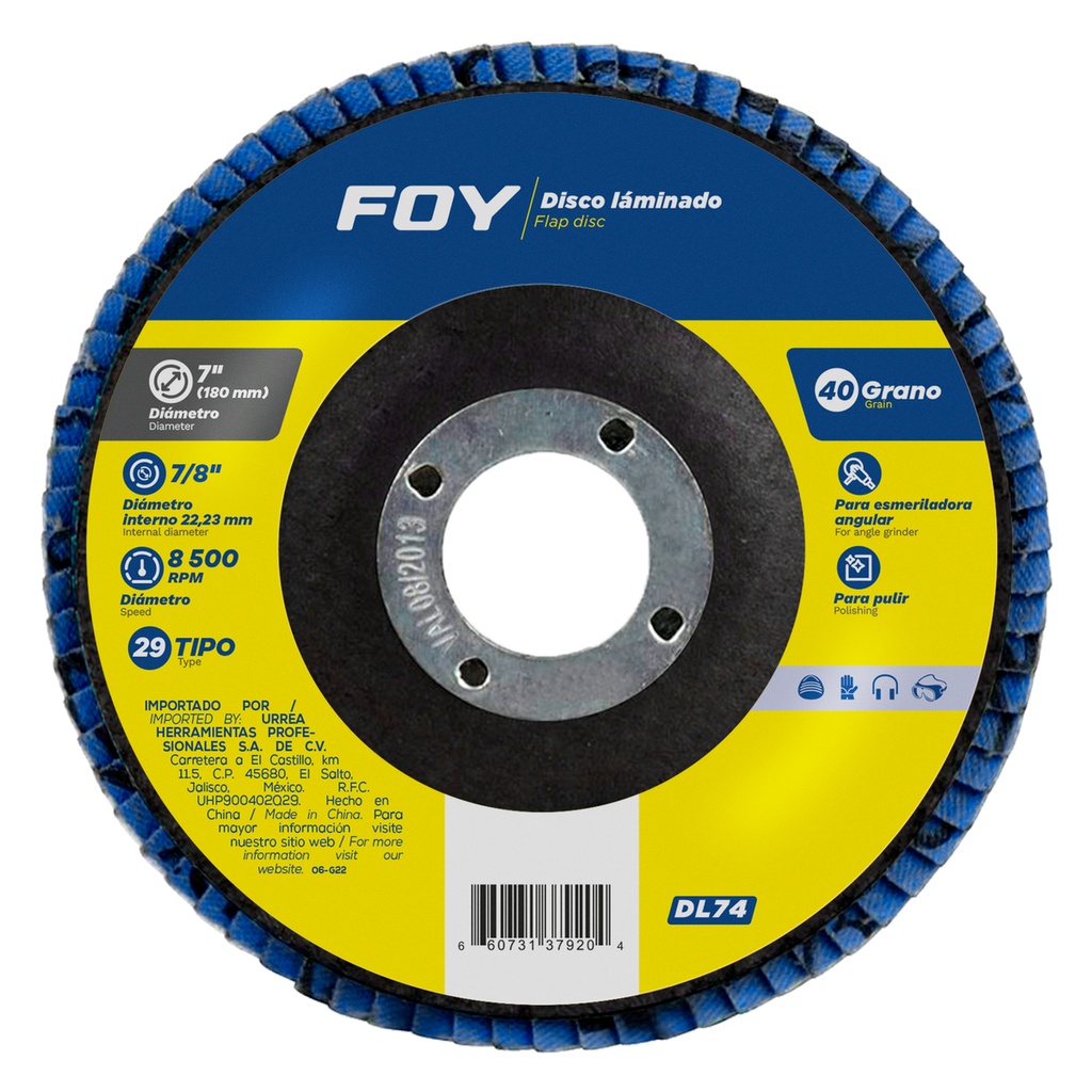 Disco laminado tipo 29 grano 40, 7" Foy
