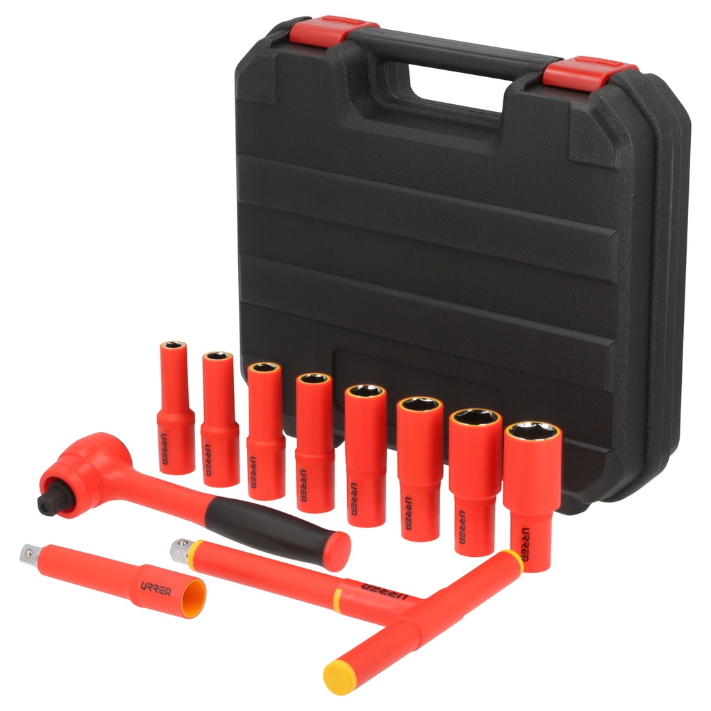 Juego de dados y accesorios cuadro de 1/2" métricos para 1000 V, 11 piezas Urrea