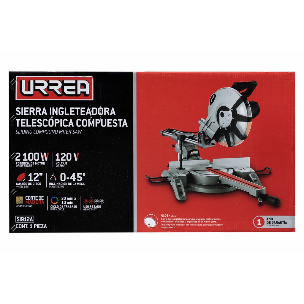 Sierra de inglete telescópica 12" 2100 W Urrea