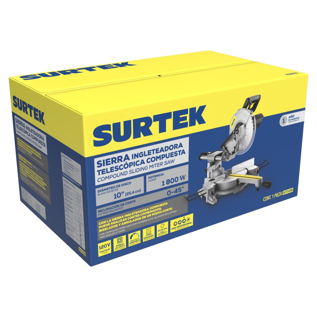 Sierra de inglete telescópica 10" 1800 W Surtek