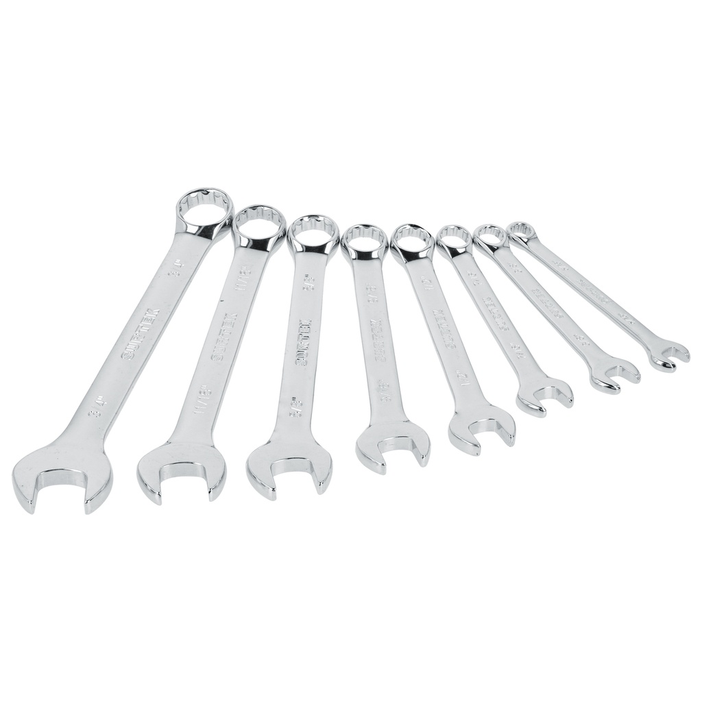 Juego de llaves combinadas pulido espejo en pulgadas, 12 puntas, 8 piezas en rack Surtek
