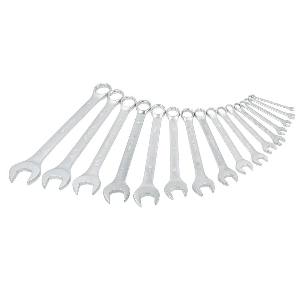 Juego de llaves combinadas satinadas en pulgadas, 12 puntas, 16 piezas en estuche Surtek