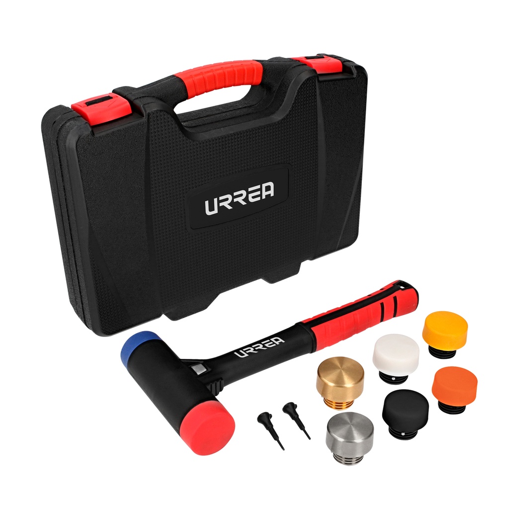 Juego de mazo de golpe seco con mango Rubber grip tapas intercambiables 16 oz, 9 piezas Urrea