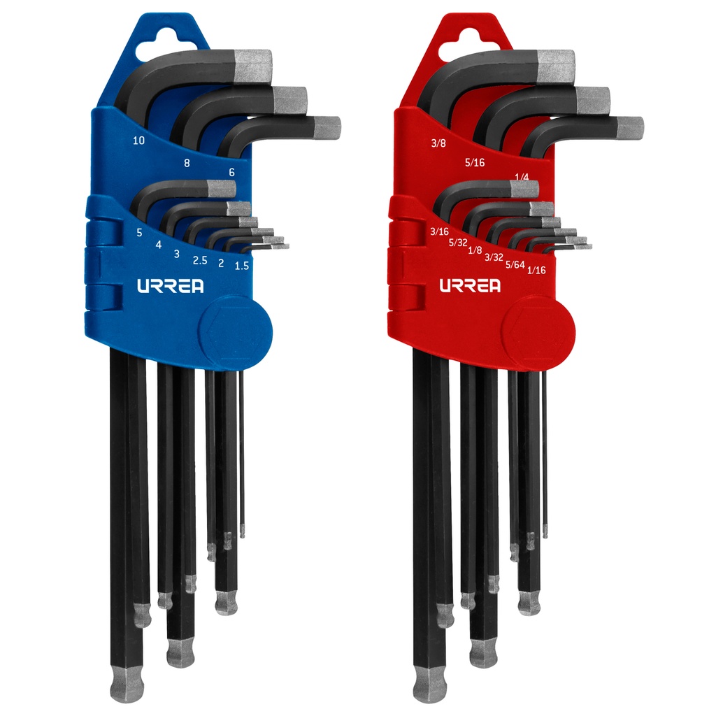 Juego de llaves hexagonales tipo "L" punta de bola diamante, combinadas, 18 piezas Urrea